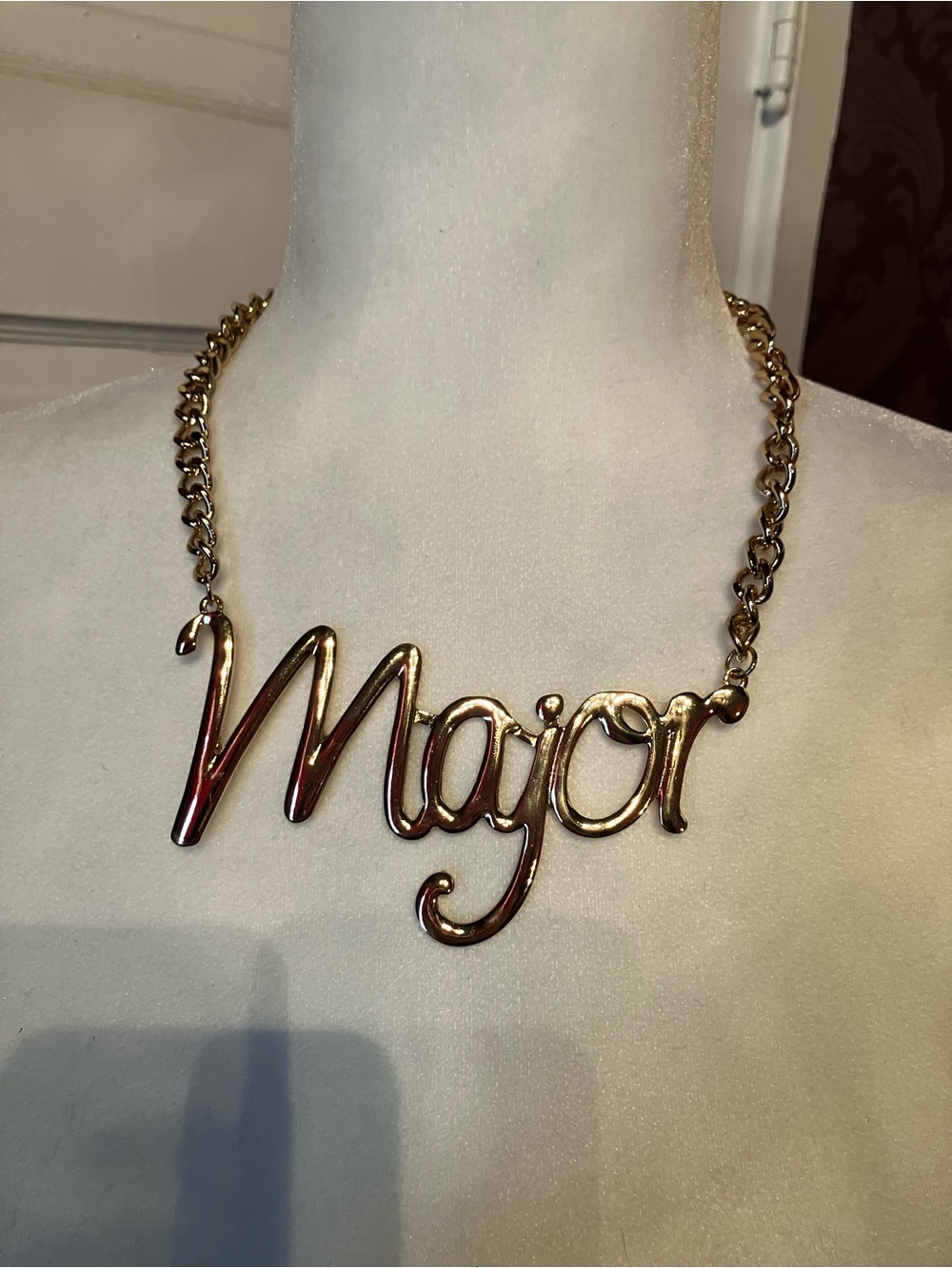 Gold 'Major' Script Nameplate Necklace